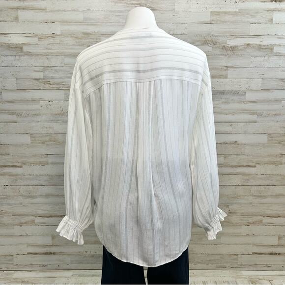 AllSaints Penny Striped Cross Over Top Womens Size XS White Gray Faux Wrap - Picture 9 of 14